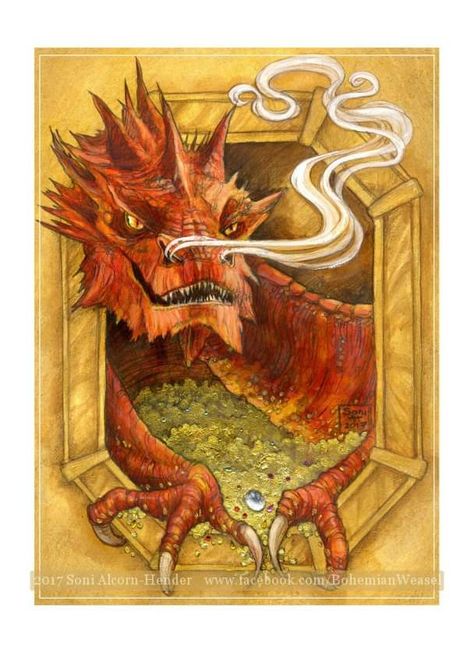 Hobbit Dragon, Smaug Tattoo, Smaug Dragon, Tolkien Tattoo, Hobbit Book, Lotr Tattoo, Tolkien Hobbit, Lord Of The Rings Tattoo, Hobbit Art