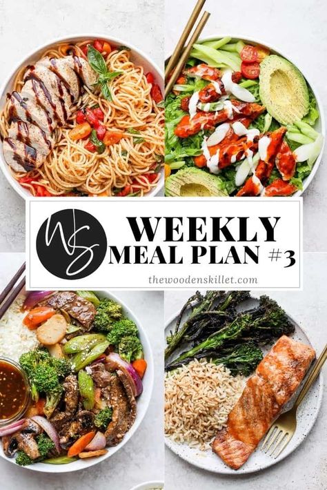 We have 6 dinner recipes for the week, dessert & breakfast idea – we hope it provides some inspiration for planing your weekly meals. #healthymealplan #weeklymealplan #mealplanhealthy #mealplanning #thewoodenskillet Weekly Meal Plan For Two, Simple Weekly Meal Plan, Dinner Recipes For The Week, Recipes For The Week, Meal Planing, Easy Meal Plan, Grilled Broccolini, Bruschetta Chicken Pasta, Meal Plan Week