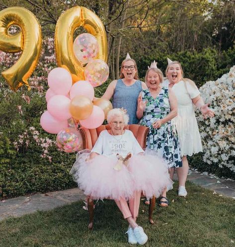 This Grandma Turned 90 And Had a Blast at Her Princess-Themed Birthday Party – LOOK 90th Birthday Party Theme, Grandmas Birthday Party, 70th Birthday Decorations, 90th Birthday Parties, Birthday Shots, 100th Birthday Party, Princess Theme Birthday Party, Nana Birthday, Princess Theme Party