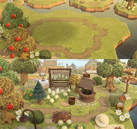 Garden Design Animal Crossing, Acnh Inspo Island, Acnh Small Area Ideas, Acnh Island Ideas, Design Animal Crossing, Cottagecore Animal Crossing, Acnh Inspiration, Acnh Cottagecore, Animal Crossing 3ds