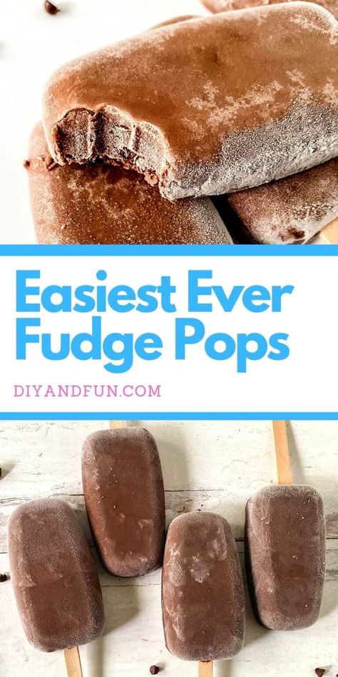 Easiest Ever Fudge Pops Homemade Fudge Pops, Easy Chocolate Popsicle Recipes, Big Stick Popsicle Recipe, Fudge Cicle Recipe, Fudgical Recipe, Frozen Ice Pops, Fudge Sicles Popsicle Recipes, Fudge Bars Recipe, Diy Fudge Popsicles