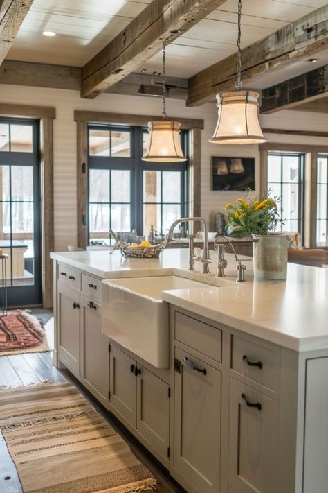 : Rustic, Chic, and Cozy  Find inspiration for your next farmhouse kitchen remodel with these 38 beautiful and stylish designs. From rustic to chic to cozy, there's sure to be a farmhouse kitchen that's perfect for you. #farmhousekitchen #kitchenremodel Modular Homes Farmhouse Interior, Small Modern Farmhouse Kitchens, Pnw House, Farmhouse Furniture Ideas, Farmhouse Decoration Ideas, Functional Farmhouse, Farmhouse Exterior Ideas, Diy Kitchen Hacks, Diy Farmhouse Ideas