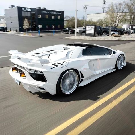 Legends Auto Boutique on Instagram: "Built in-house 1 of 1 2020 Lamborghini Aventador SVJ Roadster 🐼 - FULL White Color Match  - FULL Body Paint Protection Film  - LAB Custom OEM Headlights & Tail Lights  - Custom Painted Badges and Hub Caps - @vossen 3-Piece Polished & Matte Brushed wheels  - Lowering Springs - Full @valvetronic Race Exhaust - @gintani Performance Tune  #lamborghini #urus #tint #ppf #detailing #powdercoat #paintmatch #suspension #svj" Lamborghini Aventador Svj Roadster, Svj Roadster, White Lamborghini, Aventador Svj, Paint Protection Film, Lamborghini Urus, Dream Cars Jeep, Paint Matching, Car Cake