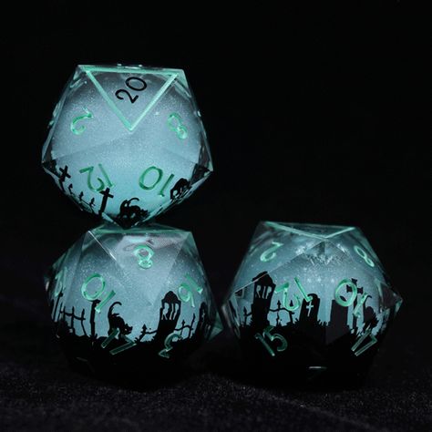 Dice Auctions - Handmade Custom D&D Dice - CatMage Dice Liquid Core Dice, Ghost Dnd, Dnd Dice Art, Ghosts In The Graveyard, Dice Making, Dnd Journal, Dice Goblin, Pins Ideas, Dnd Crafts