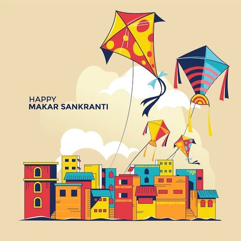 Children fly kites for the holiday makar... | Premium Vector #Freepik #vector #makar #makar-sankranti #kite-festival #kite Happy Kite Festival, Makar Sankranti Illustration, Kite Festival Photography, Maker Sankranti, Makar Sankranti Drawing, Makar Sankranti Greetings, Happy Sankranti, Sky Hand, Food Illustration Design