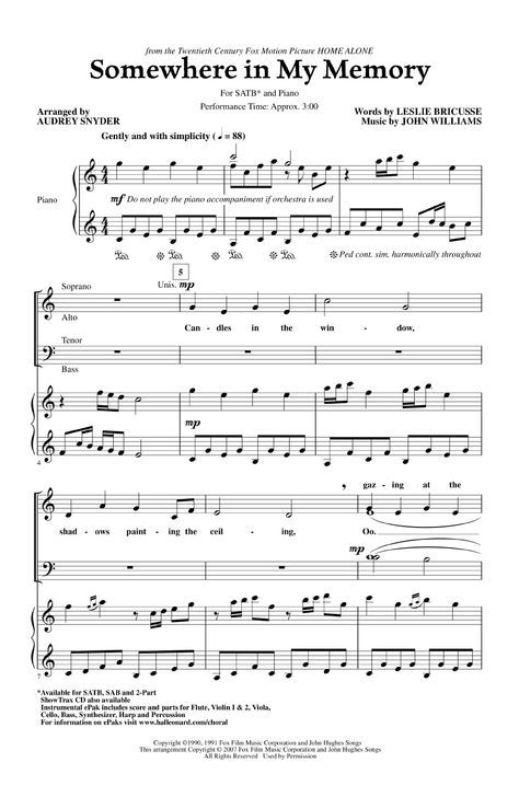 Somewhere in My Memory (SATB ) arr. Audrey S | J.W. Pepper Sheet Music Somewhere In My Memory, High School Choir, Piano Music Easy, Choral Music, Music And Movement, Piano Sheet, Piano Lessons, Christmas Song, Piano Sheet Music