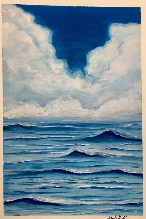 Ocean Drawing, Sea Drawing, Wave Drawing, Ocean At Night, City Skyline Art, Gouache Paint, Mural Ideas, Sea Painting, Skyline Art