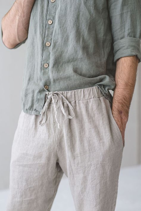 Men's Linen Pants, Mens Linen Summer Trousers, Linen Yoga Pants, Linen Clothing for Men - Etsy UK Grey Linen Pants Outfit Men, Trousers Linen, Fitted Linen Pants, Mens Linen Pants, Summer Trousers, Pants Linen, Linen Summer, Linen Clothing, Mens Linen