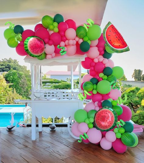 Summer fruit Watermelon Party Decorations Balloon Arch Garland Kit Red Green Pink with Watermelon mylar balloons for one in a melon theme Coco melon Birthday Party Decorations Opening Decoration Party, Melon Birthday Party Ideas, Colorful Balloon Arch, Watermelon Birthday Party Theme, Watermelon Party Decorations, Watermelon Centerpiece, Events Background, Watermelon Party Ideas, One In A Melon Party