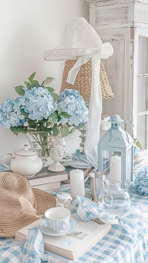 Light Blue Cottage, Light Blue Home Decor, Pink And White Bedroom, Luxury Powder Room, French Country Ideas, Early Spring Wedding, Pink Rooms, Beach House Interior Design, Light Blue Aesthetic