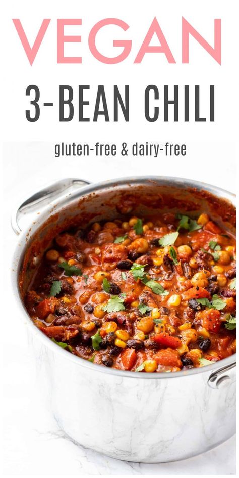 Vegan 3 Bean Chili, 3 Bean Chili Recipe, Chili Vegan, Vegan Chili Recipe, Chili Chili, Recipe Crockpot, Bean Chili Recipe, Crockpot Chili, Bean Chili