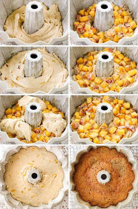 12 Tomatoes Peaches And Cream Cake, Peach Cobbler Mini Bundt Cake, Pound Cake Peach Cobbler, Peach Pie Cake, Paula Deen Cream Cheese Pound Cake, Fruit Pound Cake Recipes, Apple Cobbler Pound Cake, Store Bought Pound Cake Recipes, Peaches And Cream Pound Cake