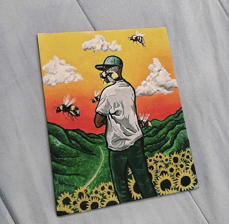 Tyler the Creator- Flower Boy Album Cover painting - Acrylic Painting Cool Album Covers To Draw, Tyler The Creator Album Cover Painting, Tyler The Creator Canvas Painting, Album Drawings Cover, Canvas Album Cover Painting, Simple Album Covers To Paint, Cool Album Covers To Paint, Easy Album Covers To Paint, Drawing Album Covers