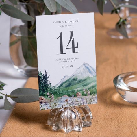 Mountain Wedding Ceremony Decor, Mountain Palette, Museum Party, Summer Mountain Wedding, Fall Mountain Wedding, Colorful Wildflowers, Wedding Boards, Dj Wedding, Table Number Card