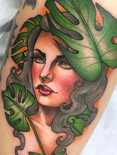 Monstera girl 💚🌿 | By Guen Douglas | Done at Taiko Gallery | Jul 8th 2019 | 1079023 Monstera Deliciosa Tattoo, Monstera Tattoo, Best Tattoos For Men, Tattoo Stockholm, Backpiece Tattoo, Neo Trad Tattoo, Flower Tattoo Meanings, Tattoo Concepts, Men's Small Tattoo