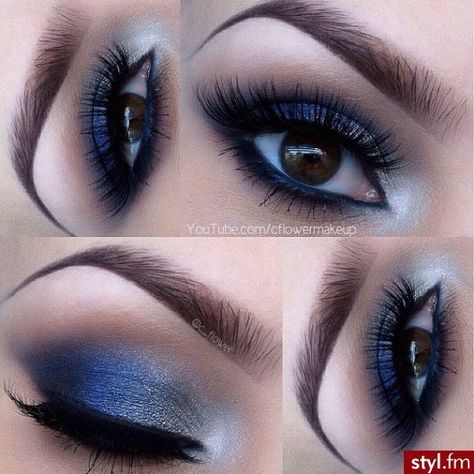 Quinceanera Makeup Blue, Wedding Makeup Blue, Royal Blue Hair, Quinceanera Makeup, Eye Makeup Cut Crease, Blue Makeup Looks, Silver Makeup, Artist Makeup, Golden Honey