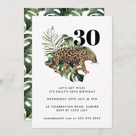 Wild 30th Birthday, 30th Invitation, 30th Birthday Invite, Jaguar Jungle, Animal Invitation, Jungle Invitations, 77th Birthday, Boho Invitations, 30th Birthday Invitations