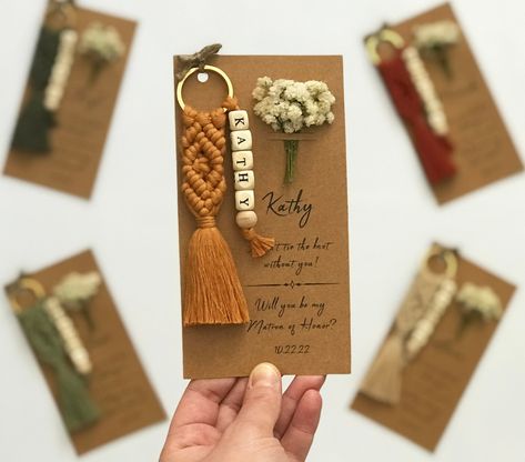 Cute bridemaid proposal idea Bridemaid Proposal, Macrame Name, Name Keychain, Bridal Shower Favor, Matron Of Honor, Matron Of Honour, Bridal Shower Favors, Custom Keychain, Bridesmaid Proposal