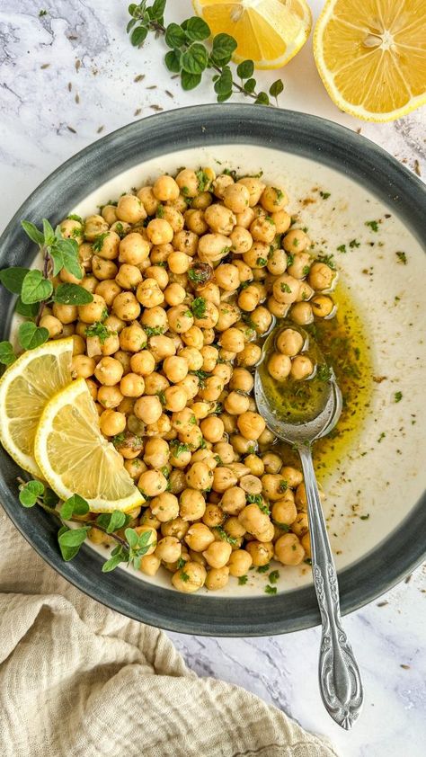 Copycat Trader Joe’s Greek Chickpeas with Cumin Tofu Protein, Greek Chickpeas, High Protein Snack, Protein Snack, Gluten Free Vegan Recipes, Chickpea Recipes, Gluten Free Dairy Free Recipes, Lunch Salads, Chickpea Salad