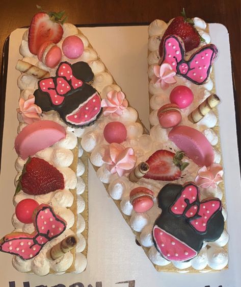 N Cake Letter, Letter N Cake, Minnie Mouse Theme Cake, Number Cupcakes, Shape Cookies, Mickey And Minnie Cake, Almond Cookie, Cake Lettering, Letter Cake