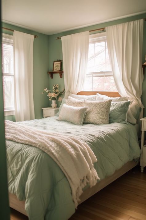 Pale Green Bedrooms, Seafoam Green Bedroom, Light Green Rooms, Green Room Ideas Bedroom, Light Green Bedrooms, Mint Green Bedroom, Mint Green Rooms, Mint Bedroom, Taupe Bedroom