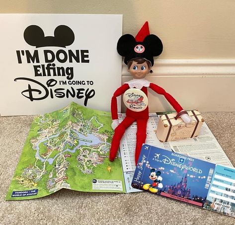 Elf On The Shelf Goes To Disney World, Mickey Elf On The Shelf, Disney World Elf On The Shelf Ideas, Elf On Shelf Disney Ideas, Elf On The Shelf Surprise Disney Trip, Elf On The Shelf Disney Surprise, Disney Elf On The Shelf, Elf On The Shelf Polar Express, Elf On The Shelf With Grinch Ideas