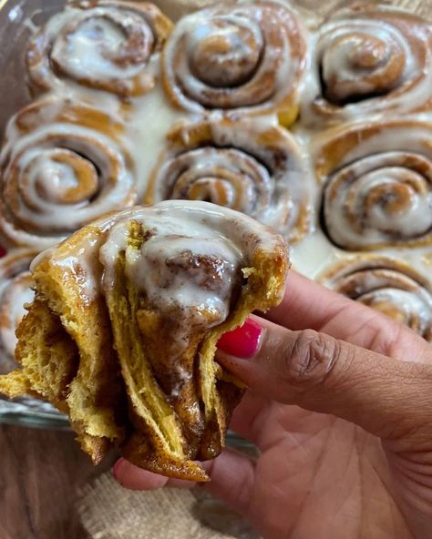 Pumpkin Spice Cinnamon Rolls | Begin with Butter Pumpkin Spice Cinnamon Rolls, Fall Brunch, Types Of Bread, Instant Yeast, Vegetarian Cheese, Pumpkin Puree, Cinnamon Rolls, Baking Pans, So Happy