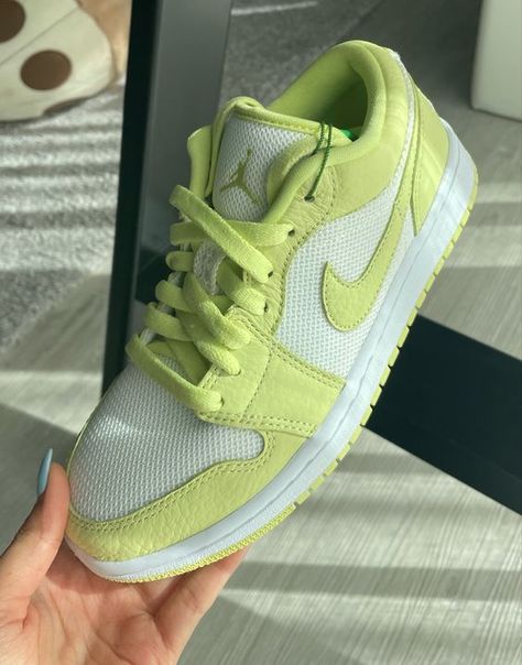 Lime Green Nike Shoes, Lime Green Jordans, Light Green Sneakers, Lime Green Sneakers, Jordans Low, Jordan Lows, Lime Green Shoes, Aj1 Low, Boogie Shoes