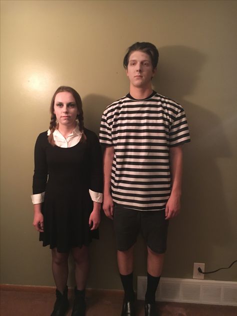 Wednesday and Pugsley Addams costumes DIY Pugsley Addams Costume, Pugsley Addams, Wednesday Addams Dress, Wednesday Costume, Wednesday Addams Costume, Holloween Costume, Fantasias Halloween, Unique Diy Gifts, Cool Halloween Costumes