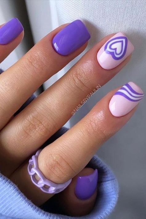 45+ Trendy Spring Nails You Should Try This Year hort nails design 2022, red nails design 2022, short nails 2022, short trendy nails 2022, short winter nails 2022, cute short nails 2022, short square nails 2022, short nails 2022 trends, short fall nails 2022, nail 2022 trends, nails 2022 tendencia, nails fall 2022 Purple Nail Art, Purple Acrylic Nails, Chrome Nails Designs, Purple Nail Designs, Heart Nail, Short Square Acrylic Nails, Nails For Kids, Kawaii Nails, Homecoming Nails