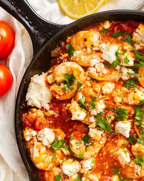 Shrimp Recipes Baked, Prawn Saganaki, Shrimp With Feta, Saganaki Recipe, Greek Shrimp, Greek Dinners, Shrimp Appetizers, Prawn Recipes, Baked Shrimp