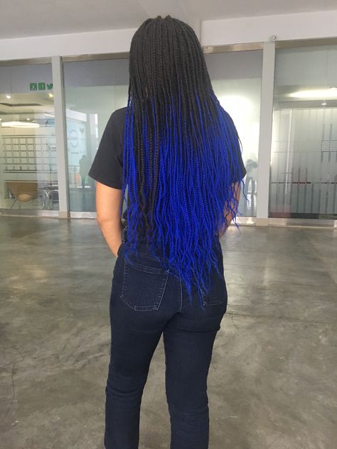 Blue Faux Locs Black Women, Blue Braiding Hair, Blue Dreadlocks, Blue Box Braids, Braids Inspiration, Black Box Braids, Teenage Hairstyles, Cute Box Braids, Blue Black Hair