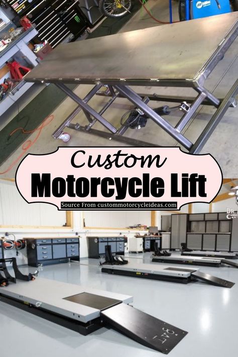 Motorcycle Lift Table Plans, Diy Motorcycle Lift, Steampunk Workshop, Motorcycle Lift Table, Homemade Motorcycle, Welding Table Diy, Motorcycle Lift, Bike Lift, Motorcycle Ideas