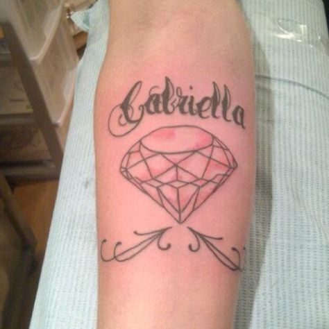 Favorite tattoo I have <3 - Gabriella xo Gabriella Tattoo Name, Gabriella Tattoo, Tattoo Name, Name Tattoos, Deathly Hallows Tattoo, Cute Tattoos, I Tattoo, Triangle Tattoo, Geometric Tattoo