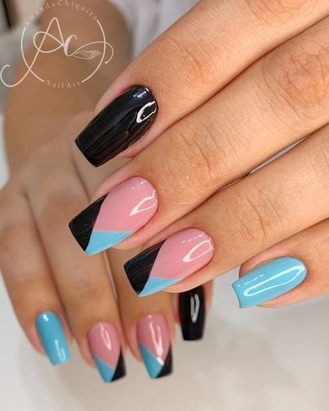 Nails For Caribbean Vacation, French Tip With Nail Art, Short Nails Classy, Nails Art Summer, Blue And Pink Nails, Summer Nails Art, Nagellack Trends, Manicure Nail Designs, Fancy Nails Designs