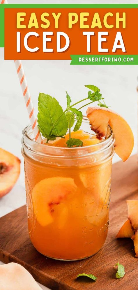 Check out this easy method for a small batch of iced tea! Made with peach nectar, this non-alcoholic beverage is refreshing and delicious. Feel free to scale up this summer drink for two to a pitcher! Mango Iced Tea, Peach Iced Tea, Peach Ice Tea, Homemade Tea, Iced Tea Recipes, Peach Tea, Ice Tea, Flavored Tea, Iced Drinks