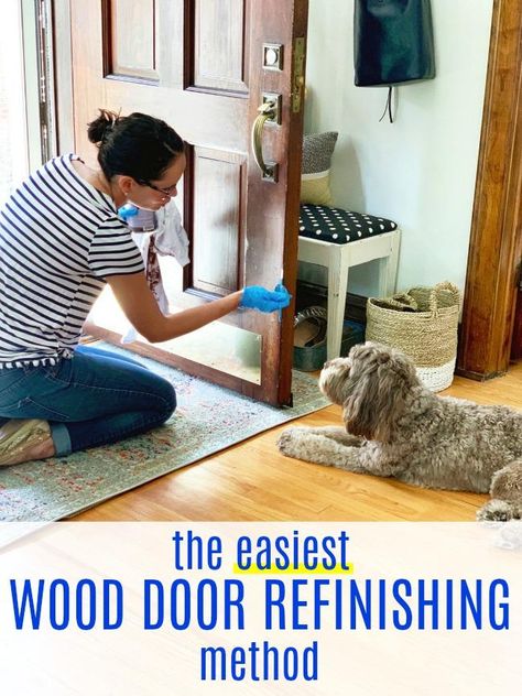 This is the easiest way to refinish a wood door, and it gives results that last!  Anybody can make their wood door look fabulous with the tips shared in this post.  Plus, you'll achieve a long-lasting finish at a fraction of the cost if you hire a professional to refinish your door.  #wooddoorrestoration #wooddoorrepair #wooddoorrefinishing #doorrefinishing #frontdoormakeover Soffit Makeover, Limewash Stone, Refinish Door, Fromt Doors, Stained Front Door, Stone Fireplace Makeover, Kitchen Soffit, Tile Diy, Neutral Stone