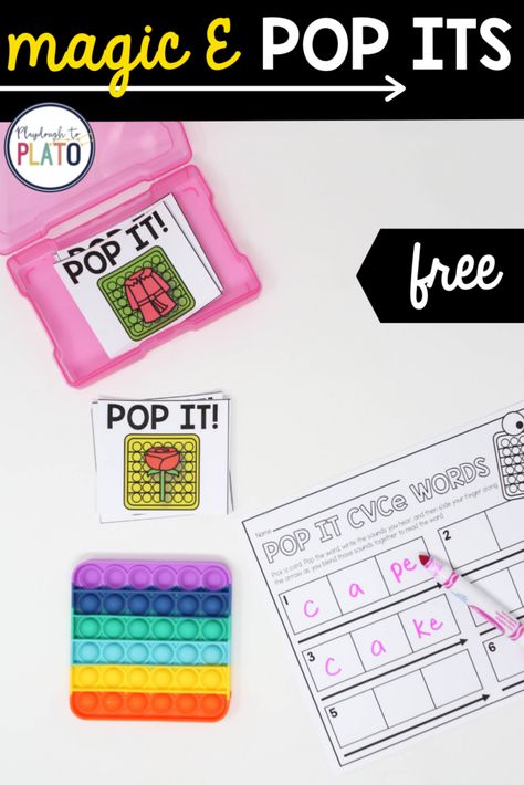 Pop It Cvc Words, Pop It Reading Activities, Reading Lab, Kindergarten Center, Magic E Words, Wilson Reading, Playdough To Plato, Phonological Awareness Activities, Learning Phonics