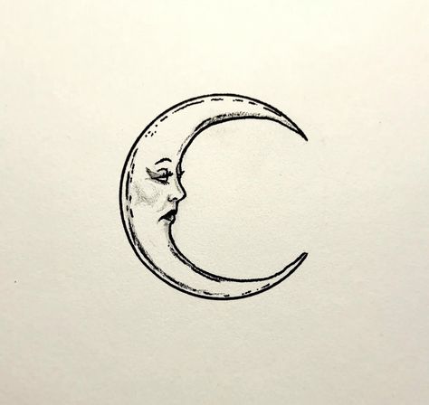 Aesthetic Moon Tattoo Ideas, Moon Tattoo Simple Aesthetic, Bi Tattoos, Moon Linework Tattoo, Moon Line Art Tattoo, Vintage Moon Tattoo, Celestial Moon Tattoo, Mitski Tattoo Ideas, Bisexual Tattoo Ideas