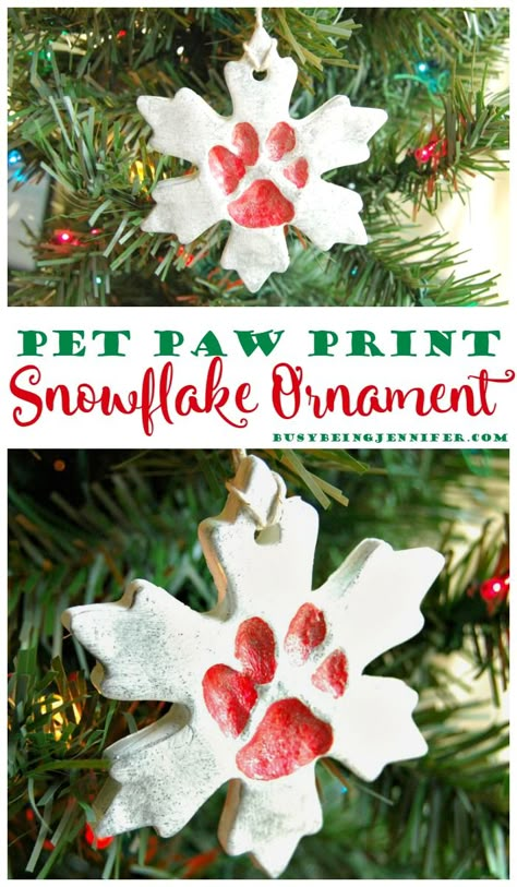 Paw Print Crafts, Keepsake Ideas, Handprint Ornaments, Snowflake Christmas Tree, Dough Ornaments, Pet Paw Print, Kitchen Fun, Dog Christmas Ornaments, Snowflake Christmas