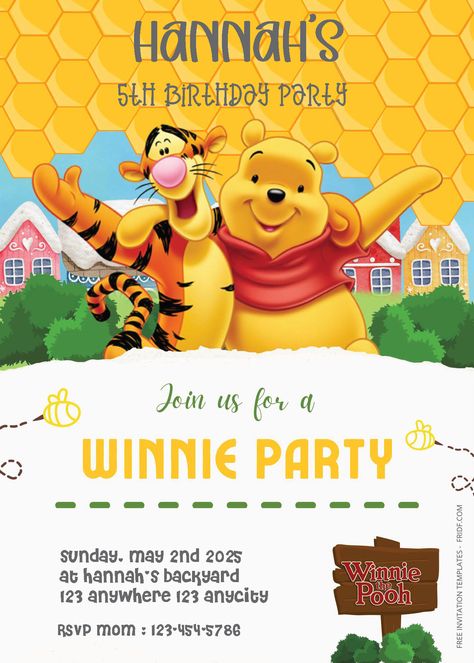 Winnie The Pooh Birthday Invitation Card, Winnie The Pooh Invitation Template, Winnie The Pooh With Honey, Winnie The Pooh Invitations, Pooh With Honey, Sandwich Shapes, Pooh Invitation, Wonder And Whimsy, Honey Pots