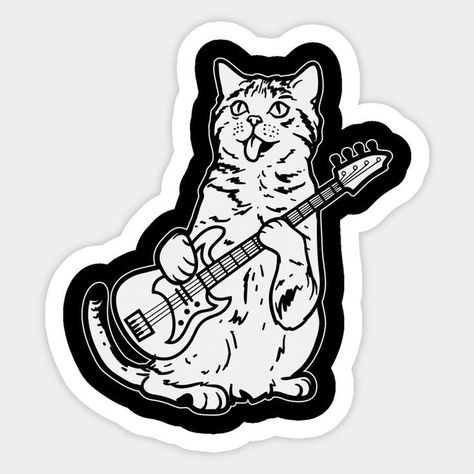 Playing Bass Guitar, Sticker Design Ideas, Weird Stickers, Guitar Stickers, Black And White Stickers, Cute Laptop Stickers, Iphone Case Stickers, Music Stickers, Black Stickers