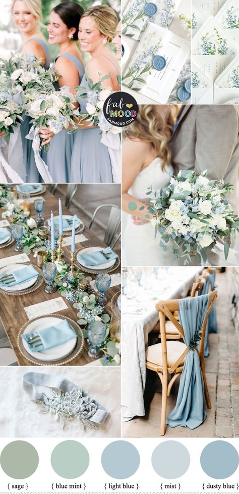 Dusty Blue And Sage Green Wedding Colors, Wedding Light Green Theme, Dusty Green Wedding Theme, Flowers For Dusty Blue Wedding, Ice Blue And Navy Wedding Theme, Powder Blue Theme Wedding, Blue And Sage Wedding Theme, Seaglass Blue Wedding, Dusty Blue Sage Green And Ivory Wedding