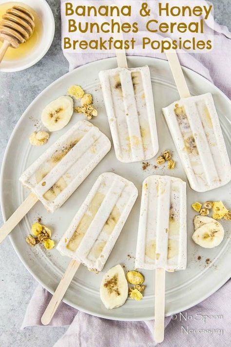 Banana Honey Bunches Cereal Breakfast Popsicles Banana Popsicle Recipes, Desserts Banana, Healthy Recipes Desserts, Banana Greek Yogurt, Honey Cereal, Breakfast Popsicles, Healthy Popsicle Recipes, Banana Popsicles, Cereal Breakfast