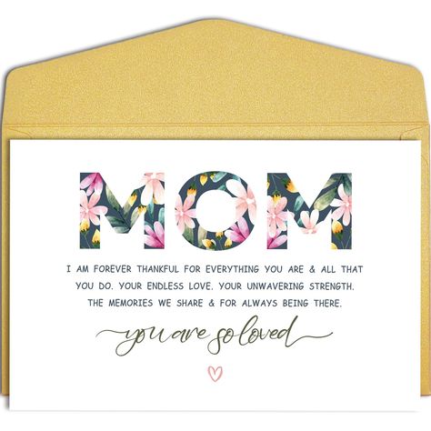 PRICES MAY VARY. Send Love and gratitude with this floral themed card to your mom. It's a perfect way to appreciate your mom for everything she has done. All our card are made from thick, durable paper and will be wrapped in a protective cellophane sleeve. With safe delivery you will receive a high quality good. Card measures 8 x 5.3 inches and comes with a delicate envelope. Your mom will be very touched and surprised with this sentimental and lovely greeting card. Blank for you to write your o Son Birthday Card, Birthday Card For Mom, Card For Mom, Birthday Cards For Mom, Thank You Mom, Mom Cards, Mother Birthday, Mother's Day Card, Gratitude