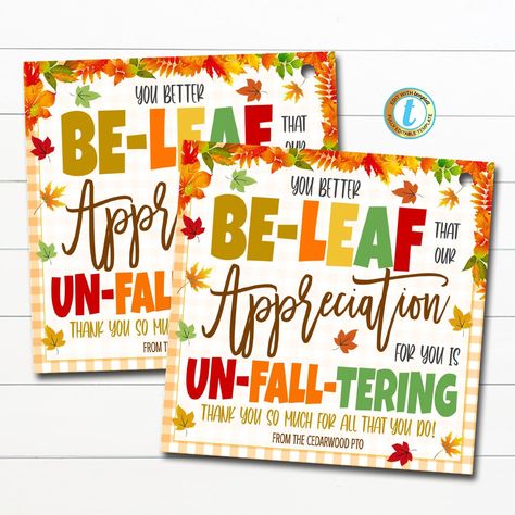 Fall Gift Tag, Fall Teacher Staff Appreciation Gift, Thank You — TidyLady Printables Front Office Appreciation Gifts, Thankful Staff Appreciation, Teacher Gifts For Fall, Thankful Gifts For Employees, Fall Employee Appreciation Gifts, Fall Appreciation Gifts, October Teacher Gifts, Thank You Gifts For Volunteers, Work Appreciation Ideas