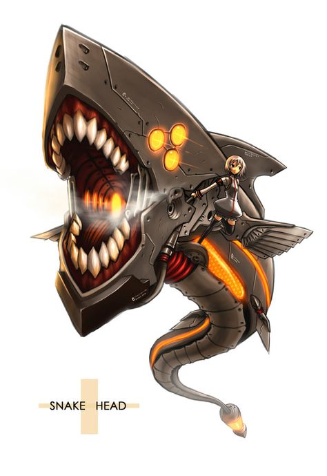 GIA (artist): Snake head ride Robot Shark, Mecha Girl, Robot Animal, Futuristic Armour, Shark Logo, Beast Creature, Snake Head, Arte Robot, Hd Anime Wallpapers