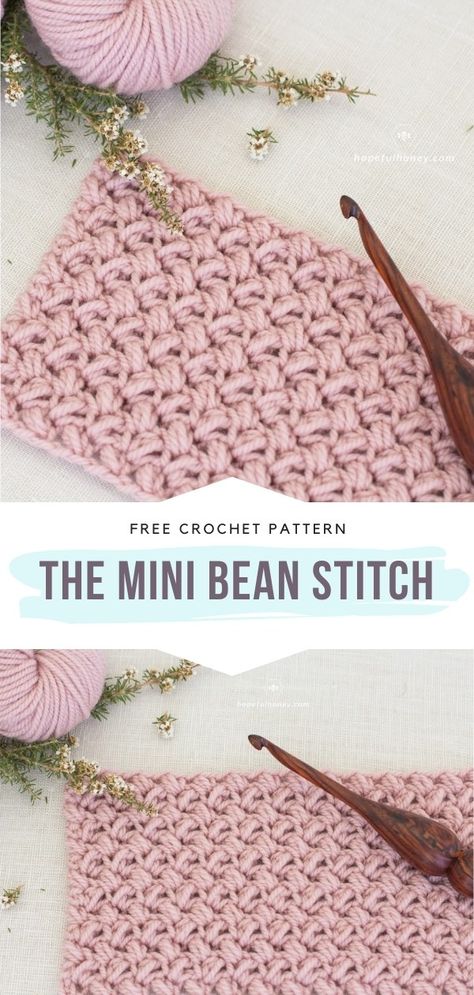 Unique Crochet Stitches - Free Tutorials and Patterns Mini Bean Stitch, Unique Crochet Stitches, Ribbed Crochet, Bean Stitch, Crochet Stitches For Blankets, Crochet Stitches Free, Stocking Pattern, Crochet Wrap, Unique Crochet