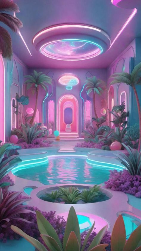 Vaporwave Bedroom, Charlotte Tilbury Beautiful Skin Foundation, Vaporwave Room, Beautiful Skin Foundation, Charlotte Tilbury Beautiful Skin, Dreamscape Architecture, Indoor Pool Design, Hydrating Foundation, Vaporwave Wallpaper