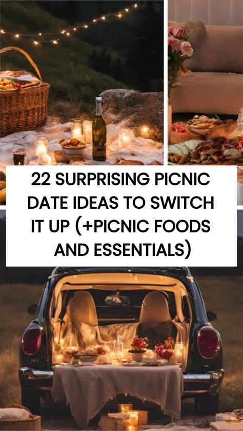 Check these 22 Surprising Picnic Date Ideas. Looking to switch up your usual picnic routine? Our guide has creative and enjoyable picnic date suggestions that will delight your partner. Say goodbye to traditional park picnics and hello to a memorable outdoor experience with these unique ideas. Surprise Picnic Date For Him, Picnic Date Night Ideas, Picnic Date Food Ideas Romantic, Date Night Picnic Food, Cute Date Ideas Outdoors, Unique Picnic Food Ideas, Fall Picnic Ideas Romantic, Thoughtful Date Ideas, Creative Dates Ideas